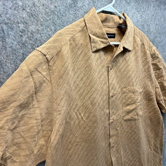 Jhane Barnes Shirt Mens XL Khaki Button Down Tan Beige Silk Linen Dress Pocket - Picture 8 of 11